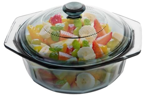TIPTAP Mini Casserole Dish, Baking Dish with Lid, Oven Safe, Microwave Safe, Fridge Safe, Round Glass Cookware with Handles, Bowls for Kitchen（33.08oz/1L）