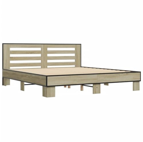 vidaXL Sängram sonoma-ek 200x200 cm konstruerat trä och metall, säng, sovrumsmöbler, sängbotten, dubbelsäng, gästsäng, sänggavel