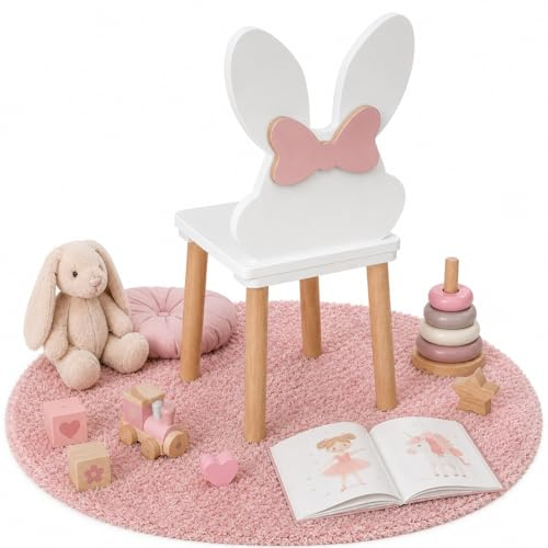 PlayPals Furniture kinderstuhl - holzstühle Kinder für EIN 2-7 Jahre, Toddler Chair - Kindersitzmöbel Stuhl, kindersessel kinderzimmer möbel Hase mit Schleife