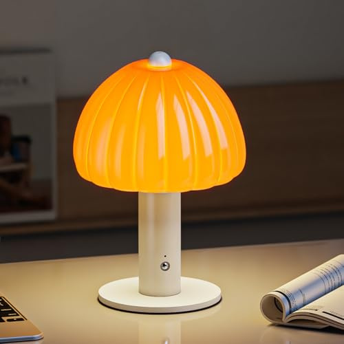 FANHAO Nachttischlampe Touch Dimmbar, 3-Farben Dimmbar, 4000mAh Kabellos Aufladbar Kleine Lampe für Schlafzimmer Wohnheim Wohnzimmer, Festival, Halloween Home Decor & Ästhetisches Geschenk