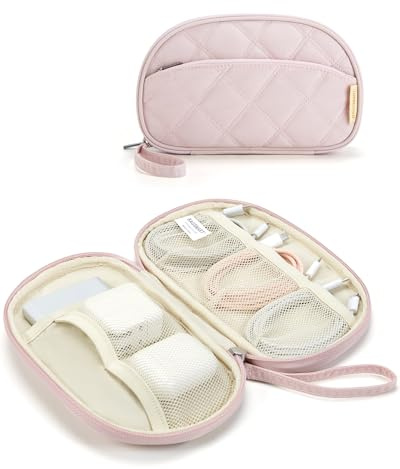 bagsmart Organizador de cables de viaje, organizador de electrónica, bolsa de viaje, bolsa organizadora de cables intermedios, accesorios de viaje para mujeres, Single Layer Pink, 21.21 x 12.7 x 3.05