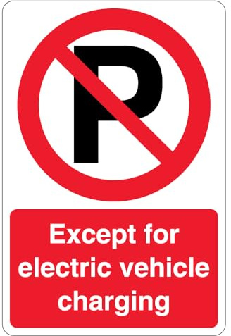 V Safety Except Electric Vehicle Charging - Prohibition Symbol 400 x 600 mm - 2mm Rigid Plastic Safety Sign