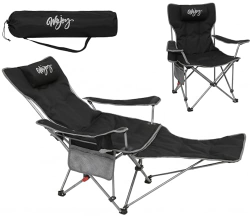 #WEJOY 2-in-1 Campingstuhl Faltbar mit Fußstütze, Gepolstert Liegestuhl mit Verstellbarer Rückenlehne, Relaxsessel Liege mit Getränkehalter, Liegestuhl für Outdoor Camping Schwarz