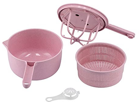 KJAOYU Salad Spinner with Storage Lid, Manual Vegetable Drainer and Salad Spinner, Household Dehydrator and Washing Basket (Pink) (Pink)