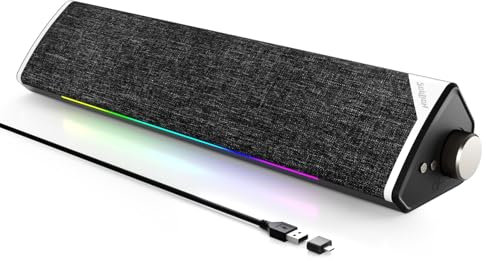 SOULION R60 PC Speakers Bluetooth 5.3 Soundbar for Desktop Computer, Laptop, Gaming, Monitor, with 5 LED Lighting Effects, USB Powered with USB-A to C Adapter, with 3.5mm Aux Jack