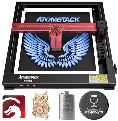 ATOMSTACK A12 Pro Laser Graviermaschine, 12W Laser Cutter mit Lightburn Core Software, Lasergravur Maschine mit Panzerkettendesign, Nicht verstopfendes Lasermodul, Gravurbereich 370x310mm