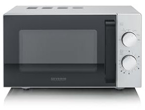 SEVERIN Solo-Mikrowelle mit Glasboden, ohne Drehteller, gleichmäßige Erwärmung, mit 6 Leistungsstufen, zwei Drehregler, 20 L, 800 Watt, matt/schwarz/Edelstahl, MW 9184