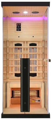 SANOTECHNIK Infrarotkabine GRENA DELUXE (für 1 Person, 80×110×190 cm) – Infrarotsauna mit 4 Voll‑Spektrumstrahlern, 6 mm ESG‑Sicherheitsglas, Bluetooth‑MP3, LED‑Farblicht & Touch‑Display, SB40080