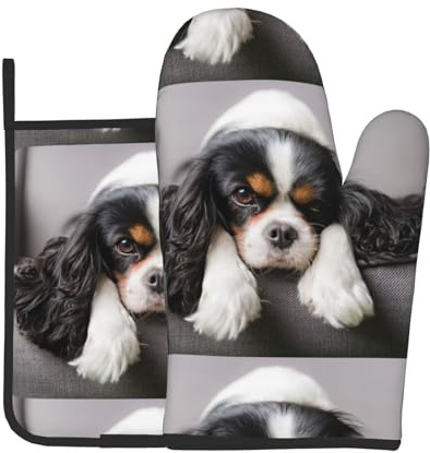 Ensemble de Gants de Cuisine et maniques pour Chien Cavalier King Charles Spaniel, résistant à la Chaleur