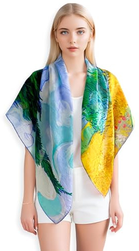 PoeticEHome Kaschmirtuch für Damen, 100% Kaschmir, 90 x 90 cm, Kunstmotiv | Weich, federleicht und wärmend | Als Halstuch, Kopftuch oder Schultertuch für Reisen, Büro und Abende | Geschenkbox