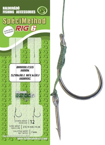 Haldorado SpéciMethod Rig 6, 8 cm Haken ohne Widerhaken, Größe 12, 0,10 mm geflochtene Schnur, 2 Stück
