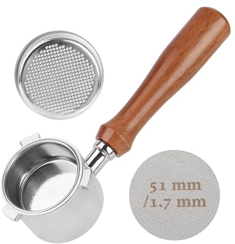 Gcljlmy Portafiltro de porcelana de café sin fondo, 51 mm, plateado, 1 pieza, compatible con DeLonghi La Specialista EC9335M EC9155M EC9355M EC9665M