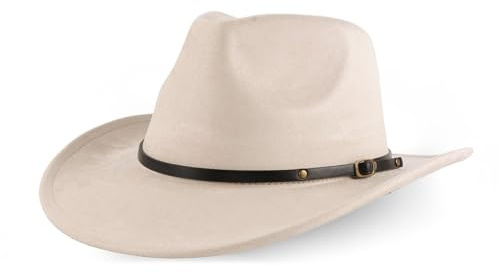 CZCMYAU Unisex Cowboyhut - Western Suede Hut mit Breitrand für Männer & Frauen, Beige | Cowgirl Hut für Country Style & Western Outfits
