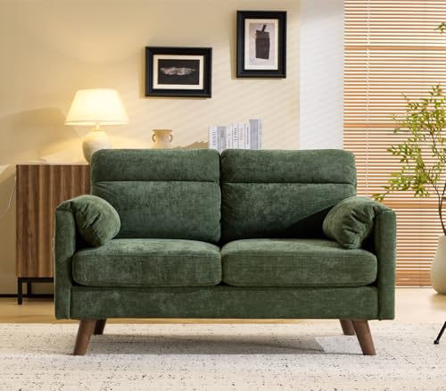 Bonnlo Canapé avec Accoudoir à Oreilles d'Éléphant, Fauteuil 2 Places, Sofa Rembourré en Faux Lin, Meuble avec Poche latérale, pour Salon, Bureau, Chambre, 125 x 78 x 86 cm, Vert Foncé