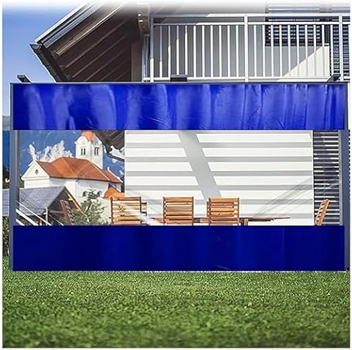 Cortina de vinilo para exteriores con panel de lona transparente de 3 x 3 m, paredes laterales de PVC azul para tienda de campaña, toldo enrollable para puerta/ventana, partición de garaje, resistente