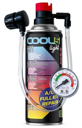 Cool5 Hobby, sustituto r1234yf, Sellador, refrigerante para Aire Acondicionado de automóviles, Equivalente a 660 g, 1 Lata, 2 en 1, 235g, con Manguera integrada con manómetro y Adaptador