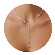 PRTGL Perlenkette - 14K vergoldet Weiße Perlen Halskette für Damen und Mädchen Y-Halskette