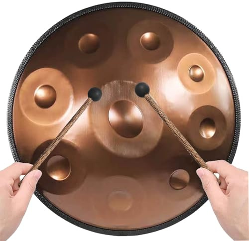 Handpan Avanzado para Adultos 9/10/12 Notas, Handpan Drum 432Hz/440Hz en Re Menor, Instrumento Musical de Acero con Mazos(Gold,440HZ/9Note)