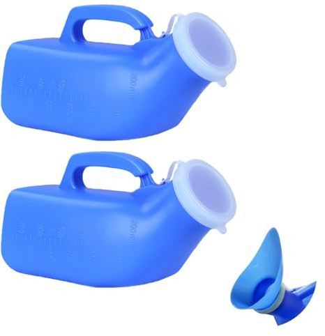 Urinal Bottle for Men & Women, MEOAlBkey 3 Packs 1200ml Reusable Pee Bottle with Lid Portable Urine Bottles for Hospital Home Care Travel Camping Unisex Urinal with Female Funnel Adapter(Blue)