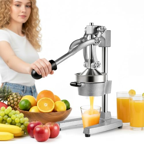 Papasbox Cast Iron Juicer Hand Press, 9CM large diameter Citrus Juicer Professional, Heavy Duty Hand Press Juice Extractor, Commercial Grade Orange Juice Squeezer for Lime, Pomegranate, Watermelon