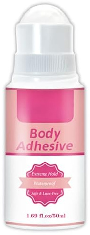Body Adhesive Roll-On for Clothes & Skin,Clear,Invisible Strong Hold Body Tape,Water Wash Off Body Glue No Residue Gentle Formula Adhesive for Dancers, Socks, Stockings, Leotards, Bras,Costumes