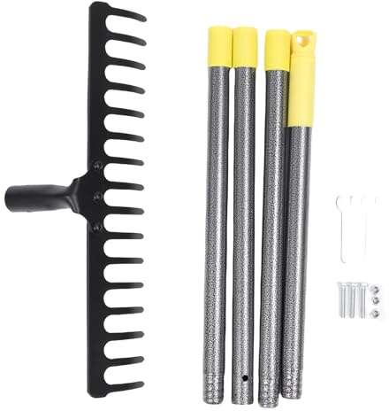 Tissting Rastrello Giardino 17 Denti 165 cm - Rastrello Metallico per Foglie Erbacce Terreno con Manico Regolabile e Testa Resistente