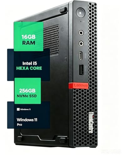 Lenovo ThinkCentre M720q Mini Ordinateur de Bureau, Intel Core i5-8500T, 16 Go de RAM, SSD de 256 Go, WiFi, Bluetooth, Clavier QWERTY américain, Windows 11 Pro (Reconditionné)