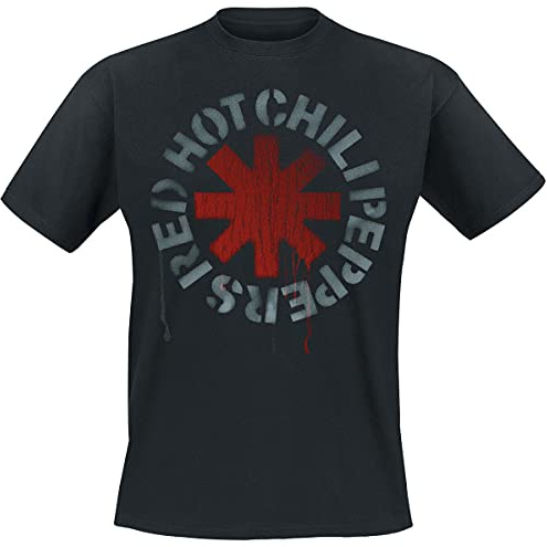 Red Hot Chili Peppers Stencil Black Hombre Camiseta Negro L 100% algodón Vorne Bedruckt Regular