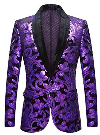 PYJTRL Blazer Tendance en Velours à Paillettes pour Homme Motif Floral (L, Violet)