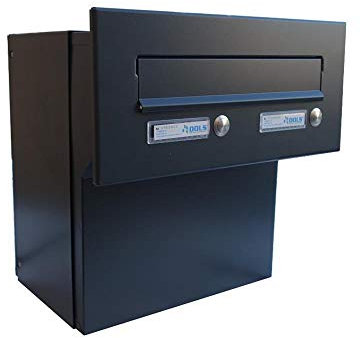 F-042 XXL Mauerdurchwurf Briefkasten (Tiefe: 27-40,5 cm) RAL 7016 Anthrazit 2 Namensschilder und 2 Klingeln - LETTERBOX24.de