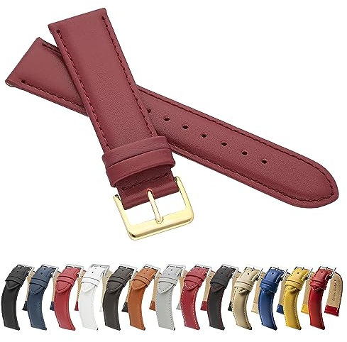 MARCHEL Glattleder 18 mm Rot XL LLB-140 Extra Lang Gold Lederarmband Echtleder Uhrenarmband Uhrband Rindsleder Feines Leder Uhr Band