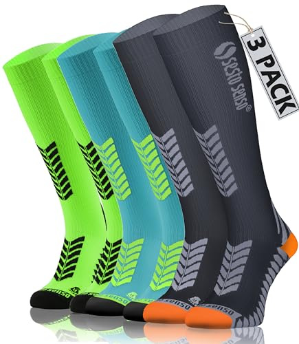 sesto senso 3 Paar Kompressionsstrümpfe Sport Damen Herren Unisex Bunt Hohe Sportsocken Laufsocken