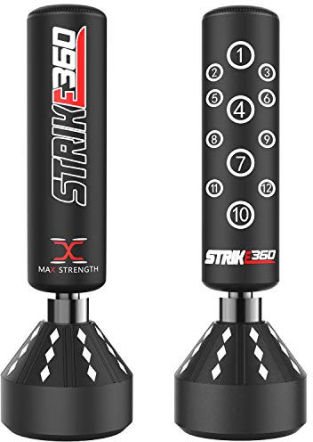 Sac de frappe sur pied de 1,8 m pour boxe, sparring et MMA, fitness, boxe, kick, gym, entraînement avec base à ventouse (noir) (Strike 360 – Noir, 1,7 m)