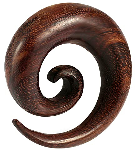 AZARIO LONDON Spirale aus natürlichem organischem Eisenholz, Ohrdehner, Holzlehre, Aufhänger, Kegel, Dehnstäbe, Dehnstäbe, Verkauf pro Stück, Holz