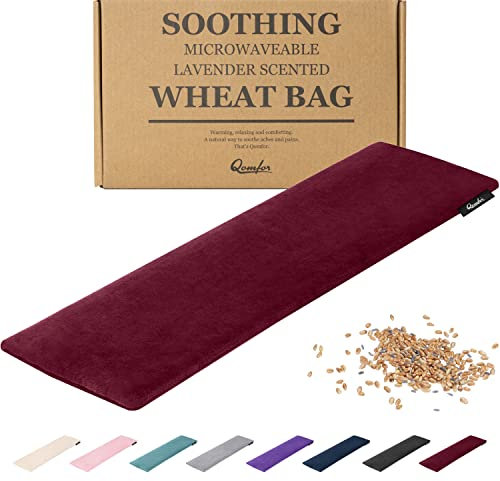 Körnerkissen Mikrowelle - Wärmekissen Weizen und Lavendel gefüllt 48 x 15 cm - Weiches Fleece Wärmekissen Mikrowelle zur Schmerzlinderung, Nacken Schulter, Rücken - Burgund