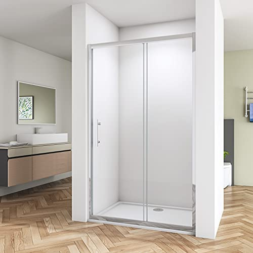 Huiyang 1100 x 700mm Sliding Shower Enclosure with Tray + 90mm Waste for Wetroom Cubicle in 6mm Safety Glass Screen Shower Door