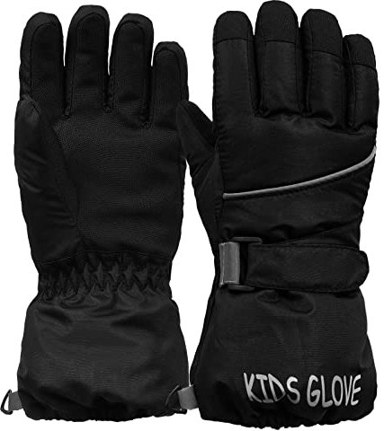 Kapsuen Ski Handschuhe für Kinder - wasserdichte und Winddichte Winterhandschuhe Warm Sporthandschuhe Snowboardhandschuhe für Outdoor-Sport, Fahrradhandschuhe Warme Handschuhe in Winter Schwarz M