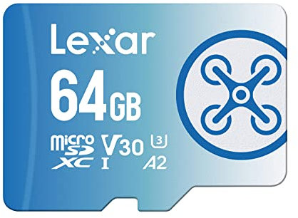 Lexar Fly Tarjeta Micro SD 64GB, microSDXC UHS-I, hasta 160MB/s de Lectura, U3, V30, A2, Microsd Compatible con DJI Dron y Cámara de Acción (LMSFLYX064G-BNNAA)