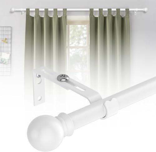 Gardinenstange, 71-121cm Gardinenstange mit Verstellbare Halterungen aus Edelstahl - 16 mm Durchmesser Gardinenstange Beschläge-Set mit Rundem Endstück für Schlafzimmer, Wohnzimmer, Küche/Mattes Weiß