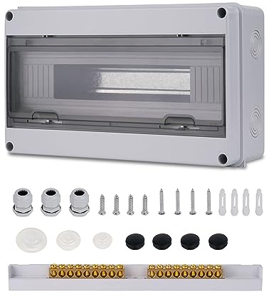 Sicherungskasten Aufputz Verteiler, Verteilerkasten Aufputz ip65 1-reihig für 18 Module, mit Zubehör, Kleinverteiler für Gärten, Famiglia, Feuchtraum