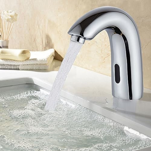 TRIEBAN Mitigeur de lavabo électronique avec capteur infrarouge automatique - Robinet de salle de bain - Eau froide - Chromé