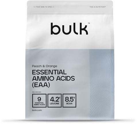 Bulk Aminoacidi essenziali, Integratore EAA, Pesca e Arancia, 500g, 33 porzioni