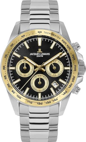 JACQUES LEMANS Herren Analog Quarz Uhr mit Edelstahl Armband mid-39591