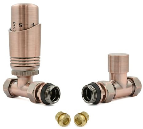 Hot Flow | Cascade Modern Straight TRV Thermostatic Radiator Valve 10mm Compression (Antique Copper)