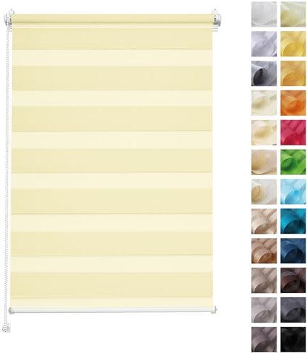 Rettika Doppelrollo Klemmfix ohne Bohren – Pastellgelb – Breite 60 cm, Höhe 150 cm – Duo Rollo für Innenräume, Sichtschutz Fensterrollo mit Lichtregulierung