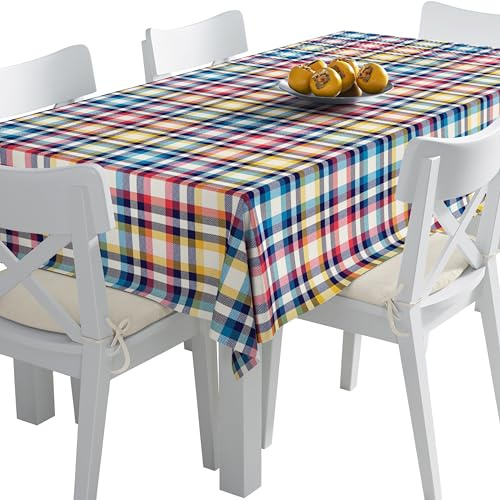 HEKO PANELS Tischdecke abwaschbar, Kariert Bunt, 140 x 110 cm | Tischtuch Outdoor, wasserabweisende Gartentischdecke mit Fleckschutz, dekorative Tafeldecke für gedeckte Tische