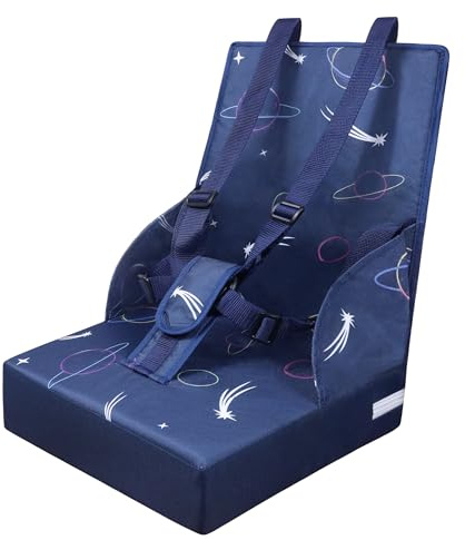 XINZI Sitzerhöhung Stühle Kind für Den Tisch, Kinder Sitzkissen Sitzerhöhung Stuhl Waschbar, Kompakter Baby mit klappbare Rückenlehne und Sicherheitsgurt, für zuhause und unterwegs, Blau