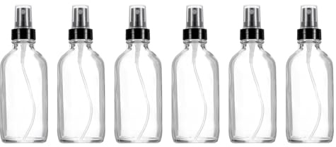 PATIKIL 4oz Glass Spray Bottles, 6pcs Nozzle Leak Proof Empty Water Mist Stream Sprayer for Cleaning Solutions Plants Hair, Clear Black
