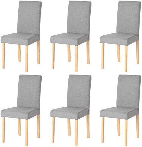 Küchenstühle 6er Set Stühle Esszimmer 6er Set, Holzstühle/Essstuhl/Esszimmerstühle Holz Für Büro/Küche/Esszimmer/Wohnzimmer Stühle aus 3 CM Gummiholzbein/Leinengepolsterter Stuhl Grau 92 CM Hohe