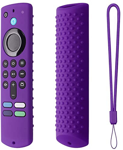 Stick Remote Cover, Silikon-Fernbedienungshülle für 2021 TV Stick 4K Max/Alexa Voice Remote 3rd Gen, Anti-Rutsch-Silikon-Schutzhülle mit Lanyard (Lila Set)